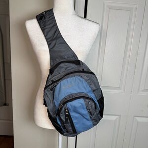 Eddie Bauer Ripstop Sling Pack Blue Gray Water Bottle Pockets Hiking‎ Camping